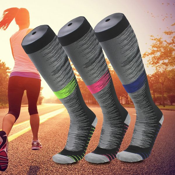 

3pairs non slip compression socks athletic sports sock fitness pain relief outdoor running high stockings polyester travel socks, Black
