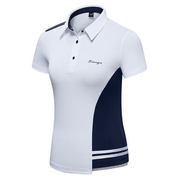 

women golf clubs shirt summer short sleeve slim t-shirt ladies stand collar split casual sportswear d0804, Black;blue