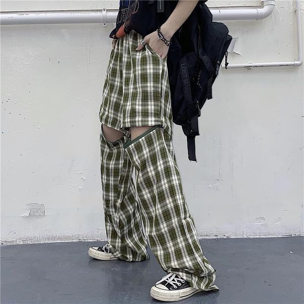 

sports shorts summer 2020 new harajuku korean version of ins detachable wild lattice casual loose straight pants female tide, White;black