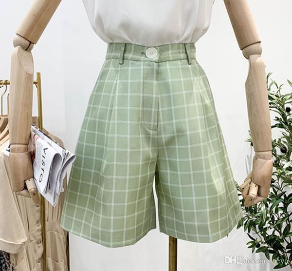 

suit trousers women korea ins spring leisure loose high waist straight tube lattice casual pants chic super short pants trend, White;black