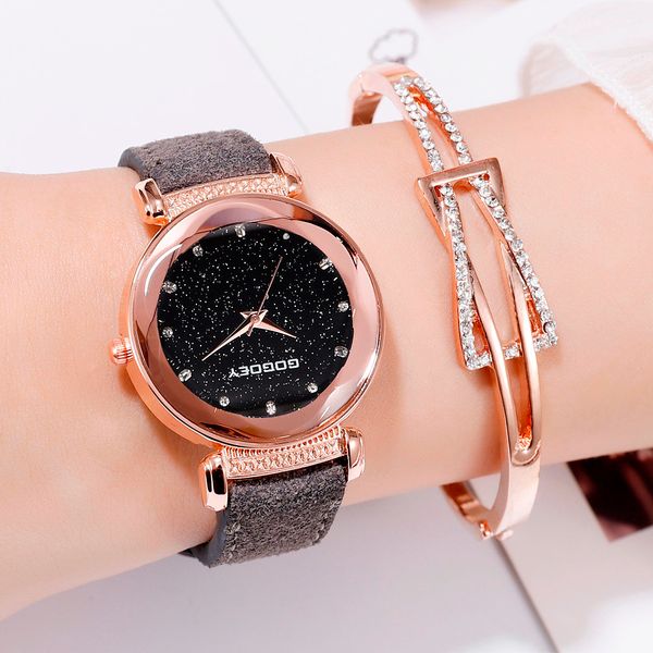 

starry sky casual women watches fashion ladies diamon watch leather quartz wristwatch women clock bayan kol saati bracelet watch, Slivery;brown