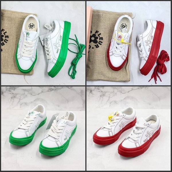 

conver x tyler the creator golf le fleur color block couple casual shoes white green red leather flowers fashion deisgner skateboard sneaker