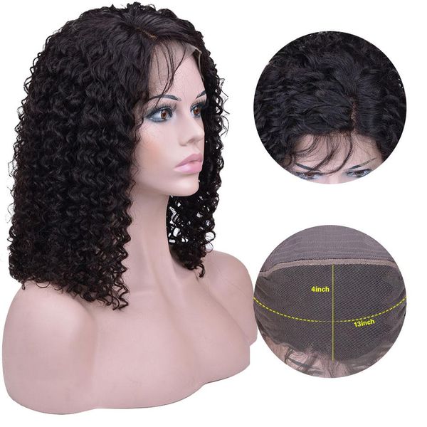 

180% densty короткие вьющиеся фронта шнурка человеческих волос для чернокожих женщин бразильский волос боб парик с волосами младенца pre щип, Black