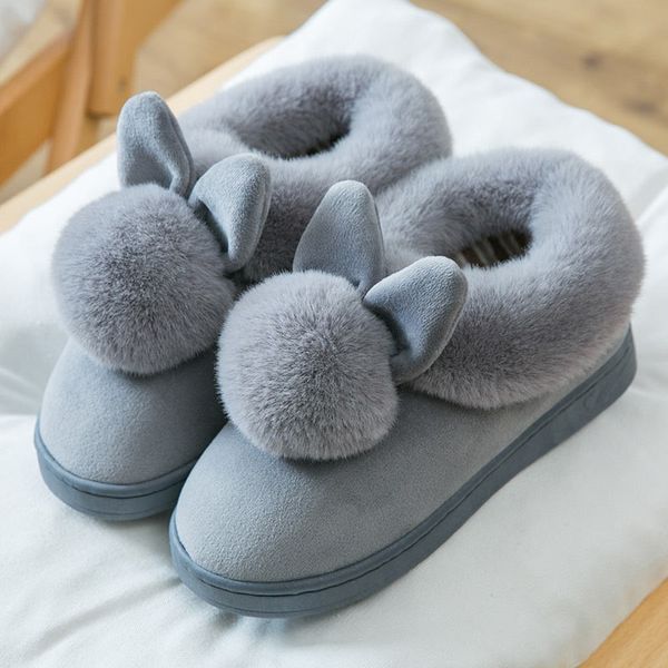 

thv women indoor slippers 2019 fluff suede keep warm home slippers women shoes ears shoes woman flip flops, Black