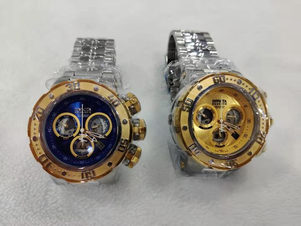 

luxury mens watches 2019 new invicta swiss movement stainless steel large dial military sports watch calendar waterproof fashion watch, Slivery;brown