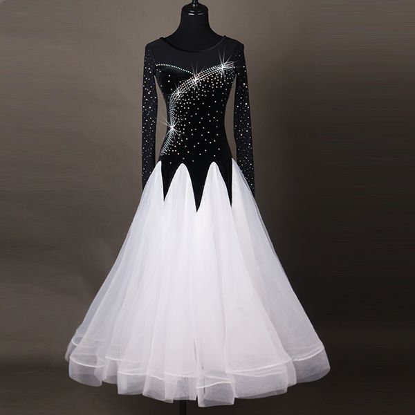 

modern ballroom dance competition new waltz costumes long dancing dress, Black;red