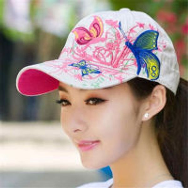 

butterfly embroidery hat summer ladies baseball cap korean version of the tide outdoor hip hop sun hat duck tongue summer visor, Blue;gray
