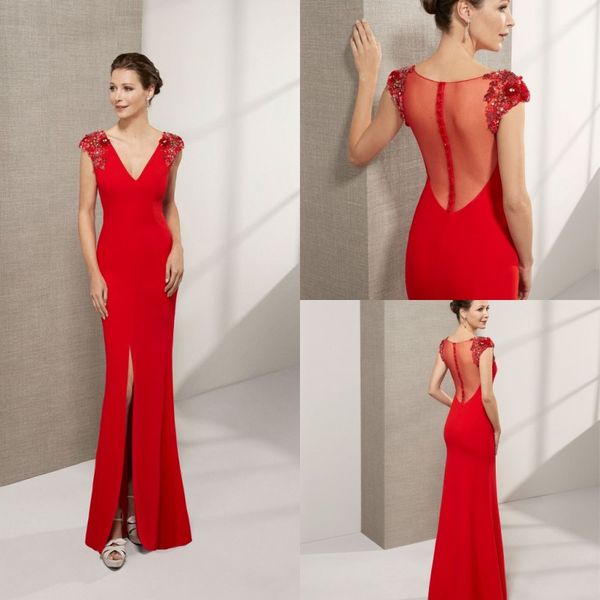 

modest red mother of the bride dresses cap sleeves v neck mothers plus size evening dress floor length prom dresses, Black;red