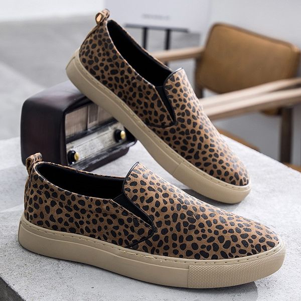 

errfc new arrival luxury men casual comfort shoes fashion designer leopard print slip on leisure shoes for man round toe 38-44, Black