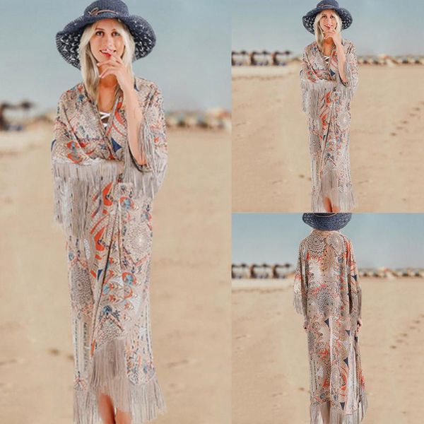 

beach wear women's summer dress 2020 fashion retro printed beach bikini sun bathing suit cover ups vestido playa