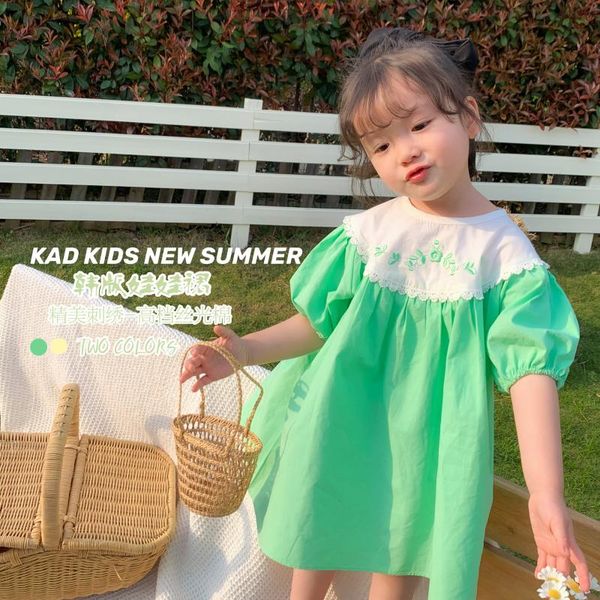 

2020 korea style baby girls embroidery dress fashion summer short sleeve kids girls dresses 1-7t, Red;yellow