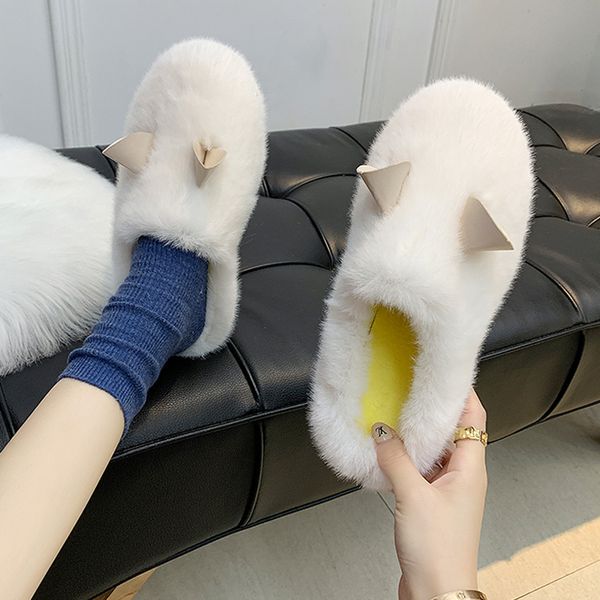 

flat shoes female butterfly-knot cover toe flock ladies' slippers slipers women fur flip flops luxury slides 2019 plush, Black