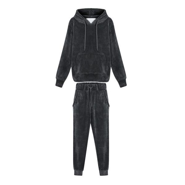 

fashion spring fall 2 piece sets women sporting suit casual loose hooded female tracksuit gold velvet pants sets plus size 3xl female funny, Gray