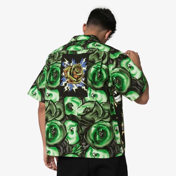 

19ss milano frankenstein green shirt summer beach men women t shirt fashion casual street holiday kiwi outwear jacket hflscs039, White;black