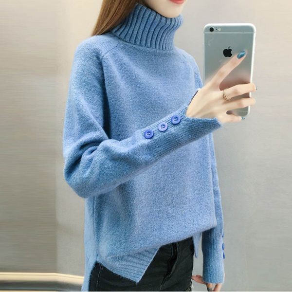

autumn winter solid loose knit warm jumper sweater thicken turtleneck sweater pullover women female casual hk112, White;black