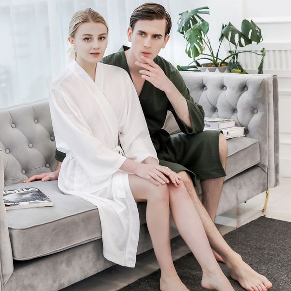 

2019 real robe spring and summer thin bathrobes ladies gowns men's large size korean yukata absorbent couple s, Black;red