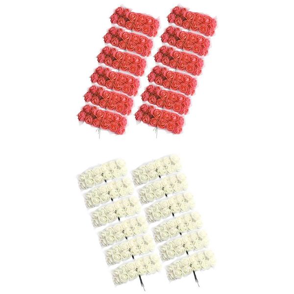 

288pcs artificial foam flower floral arrangement wedding bouquet home decor, red + cream white