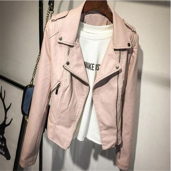 

2019 autumn new pink jacket women short pu leather jacket fashion bomber women outwear coat motorcycle female, Black;brown