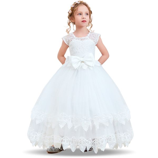 

wedding dress girl kids party dresses flower for girls graduation girl frocks lace bow children teenage girls fancy long gown, Red;yellow