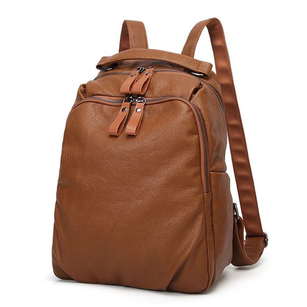 

retro backpack women's new style flow college student women's fashion handbag travel soft leather backpack