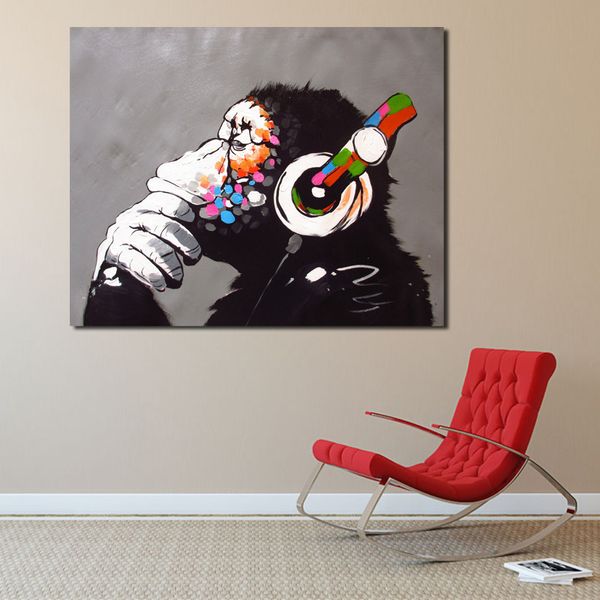 

banksy dj monkey thinker with headphones graffiti canvas posters prints wall art painting decorative picture home decoration hd