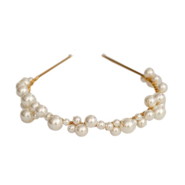 

beautiful baroque style hand pearl wired prom dess p sprop pearl headband bride hair accessories, Golden;white
