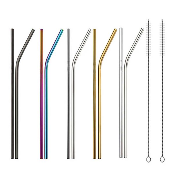 

stainless steel straw reusable metal drinking straw with cleaner brush for home party barware bar accessories kitchen gadget