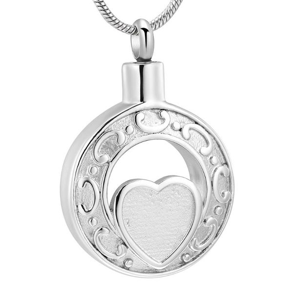 

cremation jewelry stainless steel round ashes urn pendant blank heart engravable memorial ash keepsake, Silver