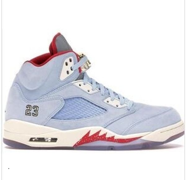 

duckman 5 5s mens basketball shoes v og ducks sup international flight blue red suede white cement sports sneakers size 40-46