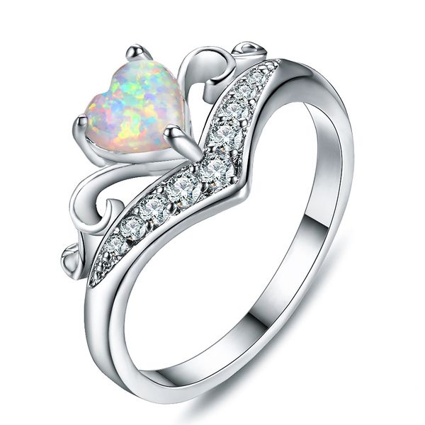 10 Stück / Los 925 Sterling Silber Ringe Krone Herz Blau Weiß Opal Edelsteine Für Frauen Hochzeiten Party American Australia Ring Schmuck