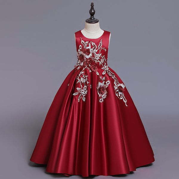 

2019 embroidery girl evening dress elegant wedding kids dresses for girls teenager clothing long princess dress 14 10 12 years, Red;yellow