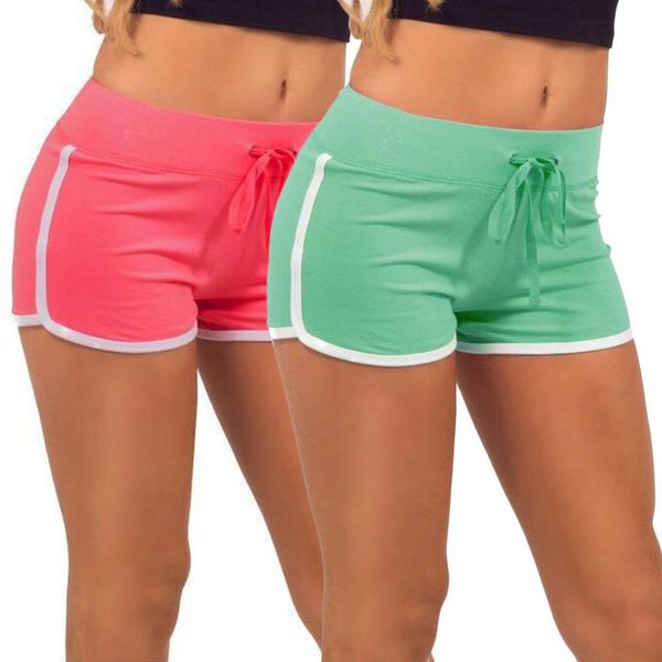 

2018 new sport fitness yoga shorts drawstring lace up soft cotton quick dry sports gym shorts women short pants, White;red