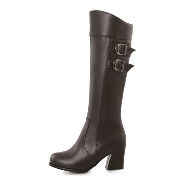 

plus size 34-48 fashion knee high boots women fashion buckle high heels snow boots warm fur plush winter shoes for women, Black
