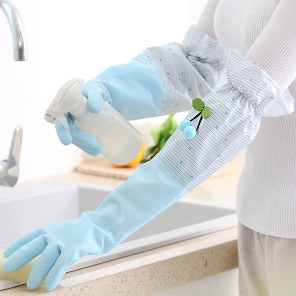 

waterproof rubber dishwashing gloves durable household laundry wash dishes gloves long sleeve latex kitchen chores clean gloves dbc dh0618