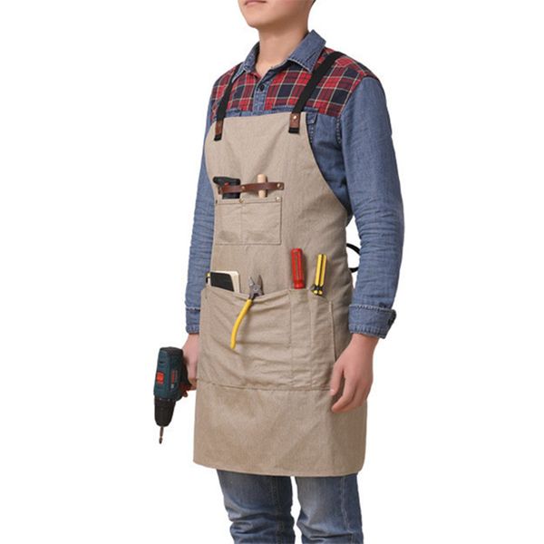 

waxed canvas apron barber/carpenter men working aprons multi-pockets kitchen restaurant waitress women aprons