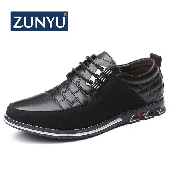 

zunyu 2019 new summer autumn leather men shoes fashion casual shoes lace-up loafers business wedding dress shoes big size 38-48 y200104, Black