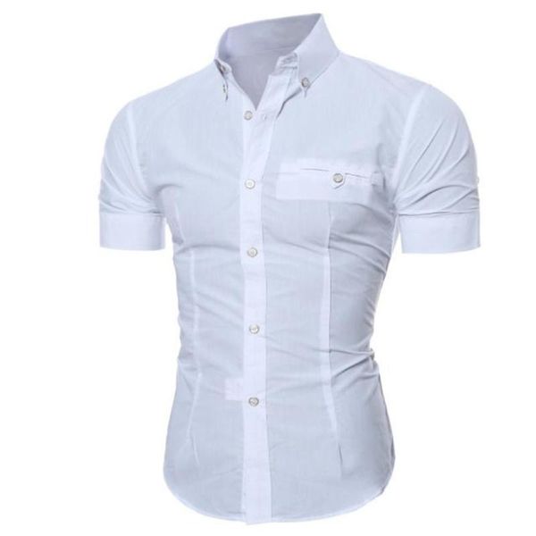 

2018 shirt men summer business stylish slim short sleeve basic shirt blouse size -5xl camisa masculina #m21, White;black