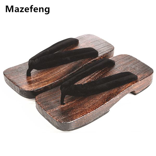 

new summer fashion men china geta classial wooden slippers mens flip flops male platform shoes print wood men geta sandals, Black