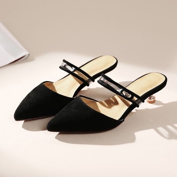 

fashion pointed leather metal decorative slippers everyday elegant shaped with wine glasses with high heels slippers summer wome, Black