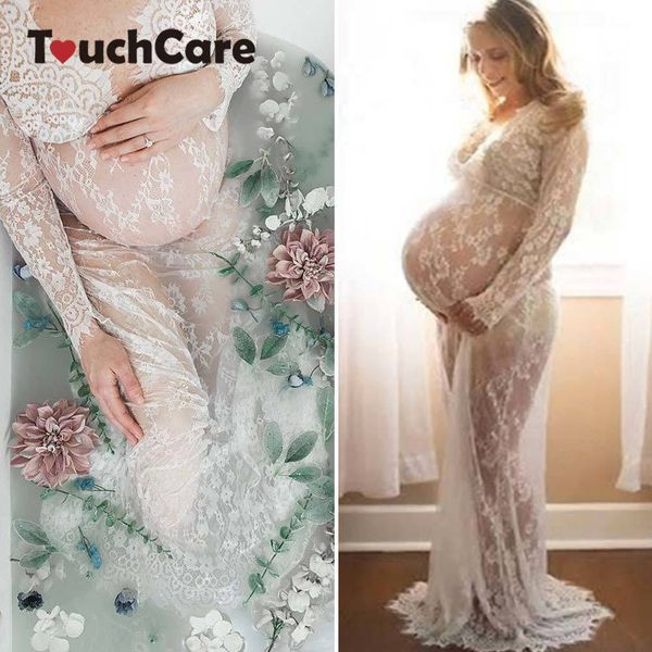 

touchcare lace dresses maternity pgraphy props transparent pregnant evening dress p shoot gown hollow out beach clothes y190522, White