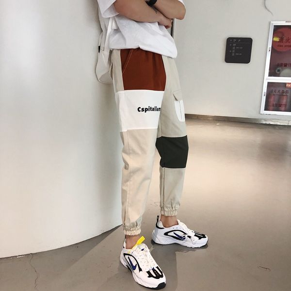 

весенняя неделя моды роскошный new men color matching повседневные брюки хип-хоп улица беговая брюки комбинезоны брюки, Black