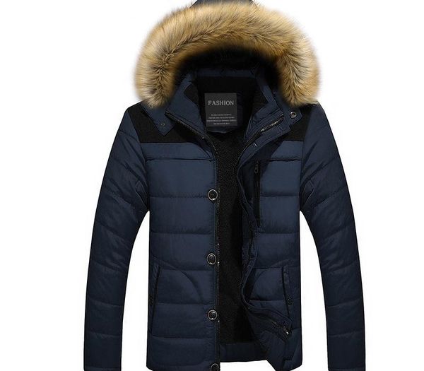 

fleece parker coats winter men's thicken men's hooded fur collar coat warm thicken jaqueta masculina coat windproof jacket, Black