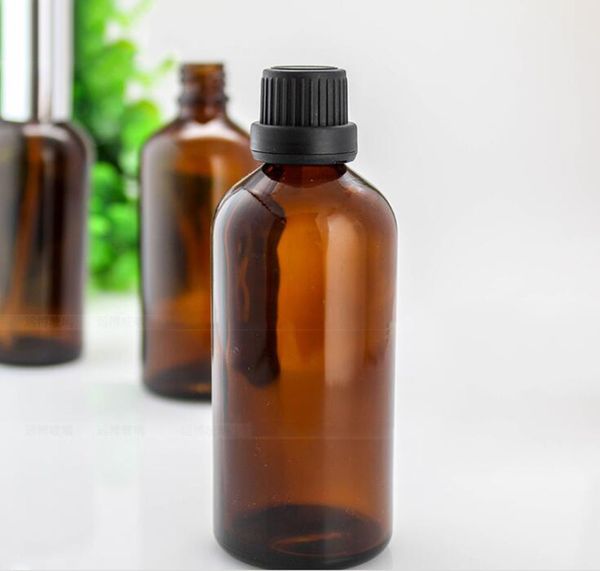 

large capacity amber glass bottles 100ml refillable essential oil aromatherapy containers 100ml with black big head cap