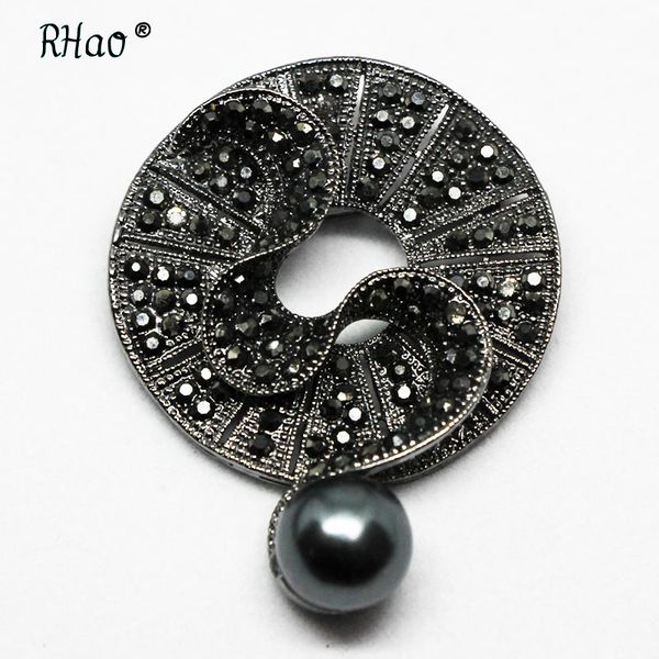 

rhinestone black flower brooch fashion vintage brooches and pins elegant winter coat accessories gift, Gray