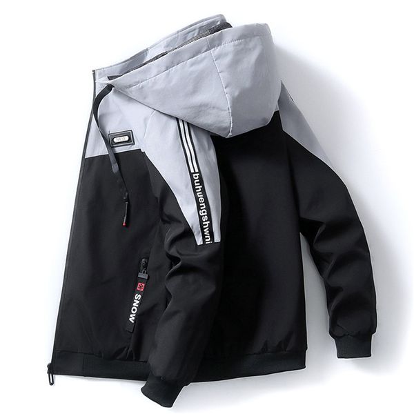 

men's jackets fall jacket casual zipper patchwork hooded windbreaker sportswear brand clothes street clothing, Black;brown