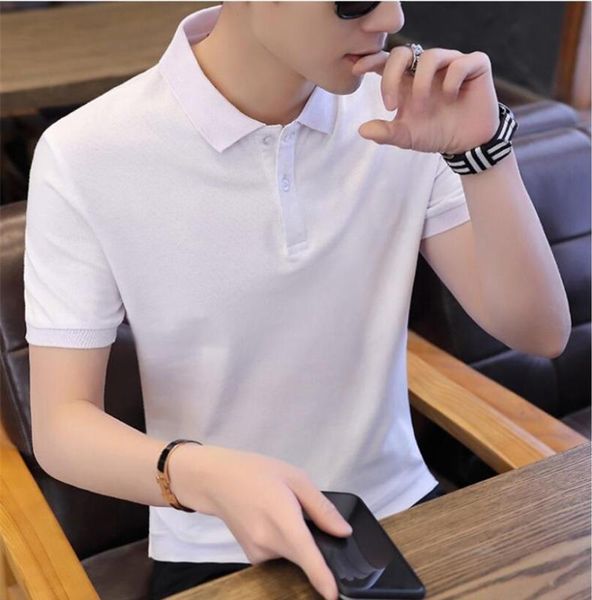 

2020 new fashions polos shirt men stripe short sleeve slim fit summer collar shirt polos casual mens clothing, White;black