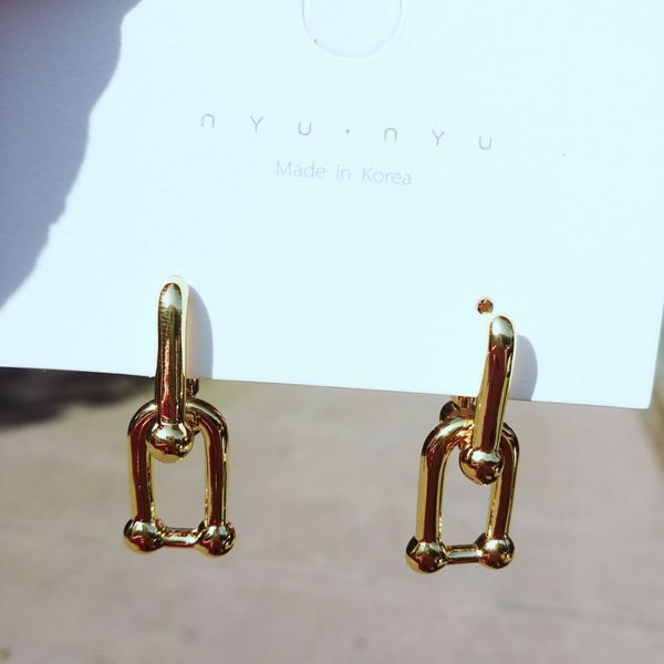 

fashion-brand vintage metal bamboo stud earrings for women punk femme hiphop brincos knot link chain earring pendant, Golden;silver