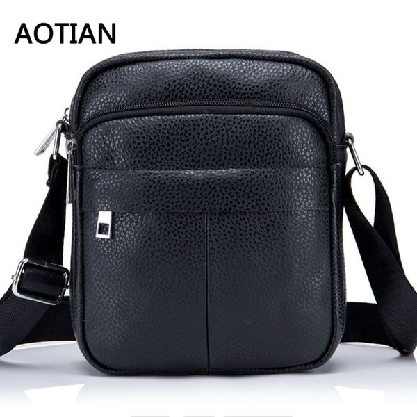

2018 fashion genuine leather shoulder bag men causal small crossbody bags double zipper male messenger bags travel black