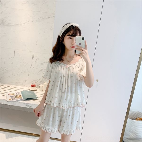 

sleeping suit clothes home furnishing clothing women's knitted cotton hipster floral palace princess temperament loose home clothes, Blue;red