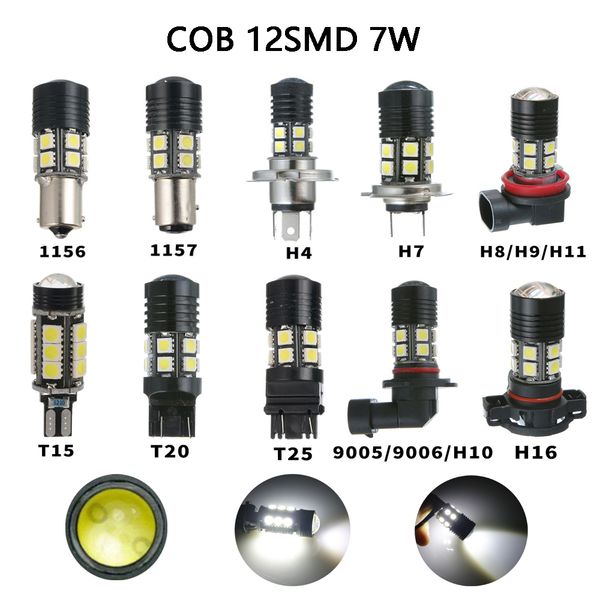 

2pcs car brake lights h4 h7 t15 1156 1157 t20 t25 9005 9006 cob 7w 12smd reverse lights turn lamp blubs car accessories